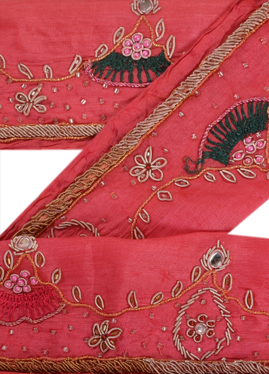 Sanskriti Vintage Pink Sari Border Hand Beaded Indian Craft Trim Sewing Lace
