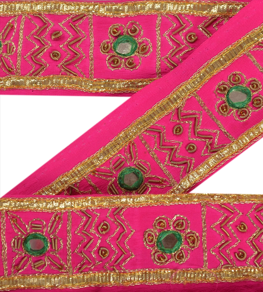 Sanskriti Vintage Decor Sari Border Hand Embroidered Trim Sewing Craft Pink Lace
