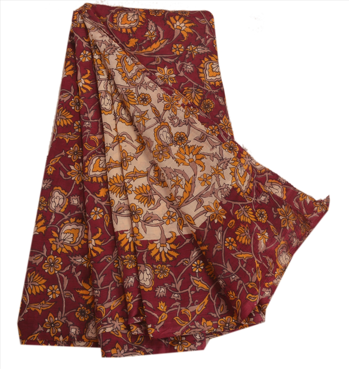 Sanskriti Indian Vintage Printed Saree 100% Pure Silk Fabric Maroon ...